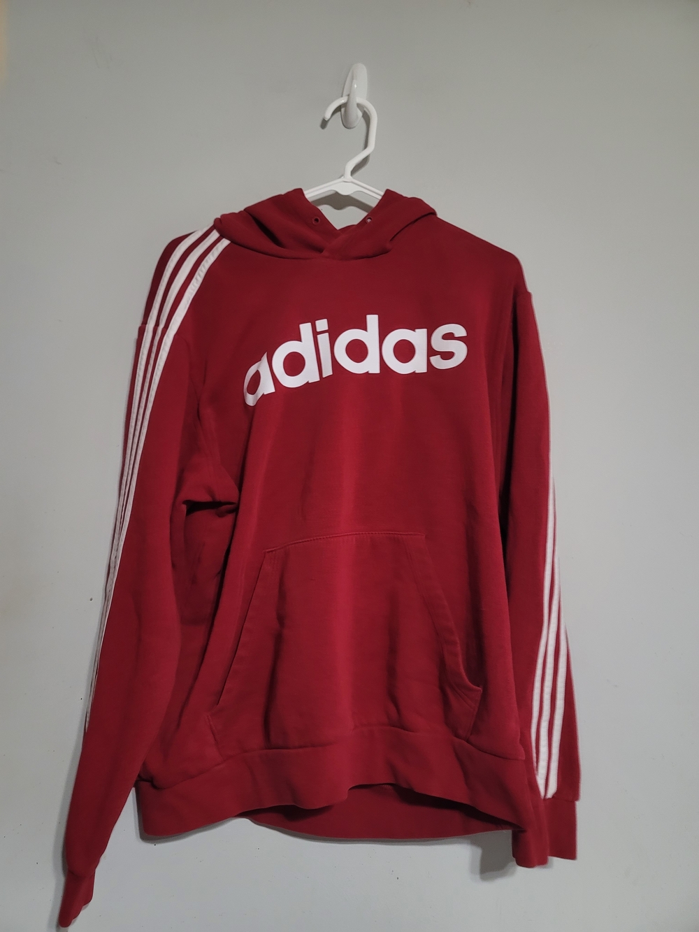 adidas Men's Red Hoodie with White Stripes Sz Large Exclellent Athletic